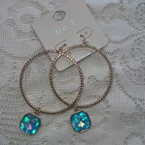 Large blingy hoops with blue dangle
